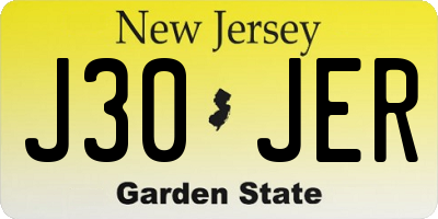 NJ license plate J30JER