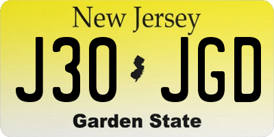 NJ license plate J30JGD
