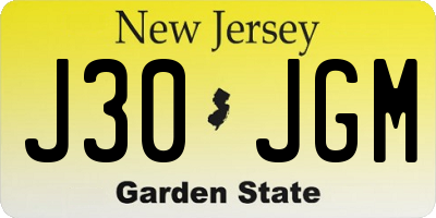 NJ license plate J30JGM