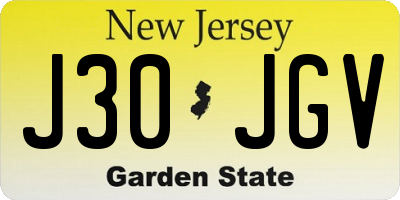 NJ license plate J30JGV