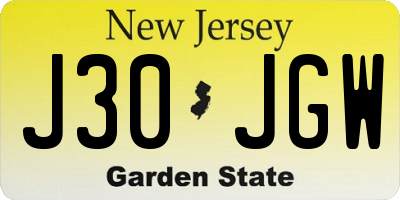 NJ license plate J30JGW