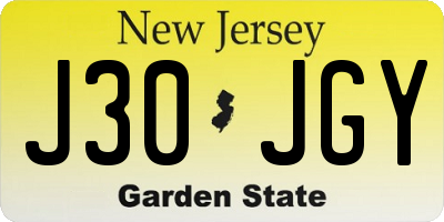 NJ license plate J30JGY
