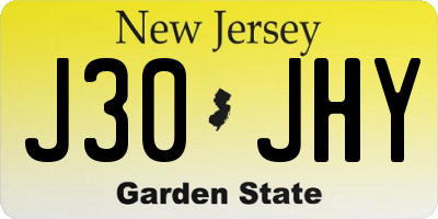 NJ license plate J30JHY