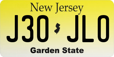 NJ license plate J30JLO