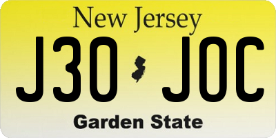 NJ license plate J30JOC