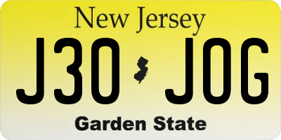 NJ license plate J30JOG