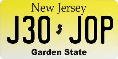 NJ license plate J30JOP