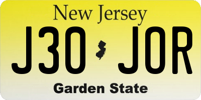 NJ license plate J30JOR