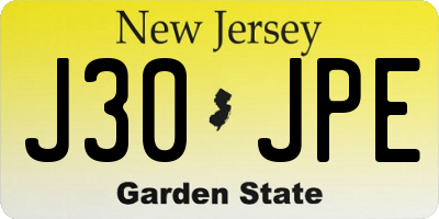 NJ license plate J30JPE