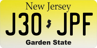 NJ license plate J30JPF
