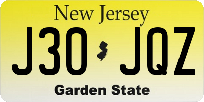 NJ license plate J30JQZ