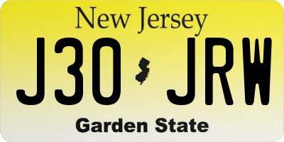 NJ license plate J30JRW