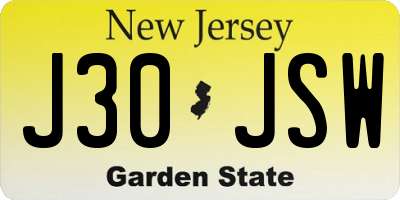 NJ license plate J30JSW