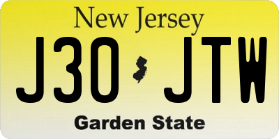 NJ license plate J30JTW