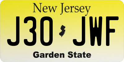 NJ license plate J30JWF