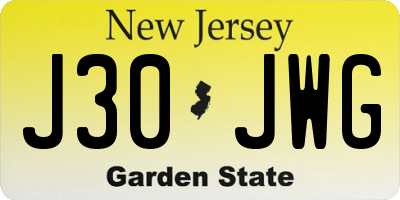 NJ license plate J30JWG