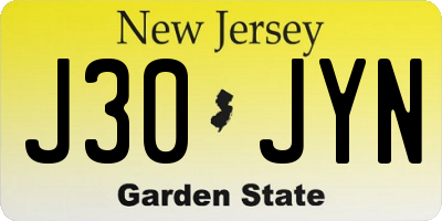 NJ license plate J30JYN