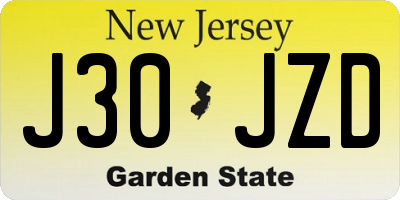 NJ license plate J30JZD
