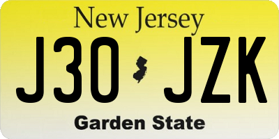 NJ license plate J30JZK