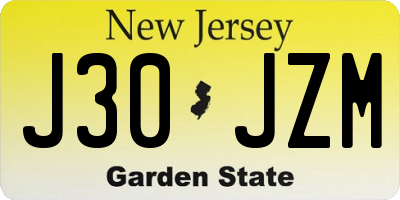 NJ license plate J30JZM