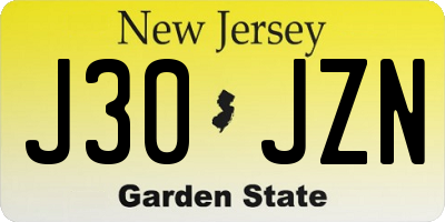 NJ license plate J30JZN