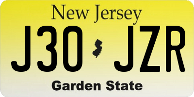 NJ license plate J30JZR