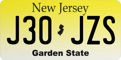 NJ license plate J30JZS