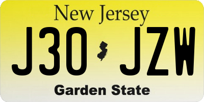 NJ license plate J30JZW
