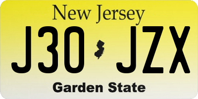 NJ license plate J30JZX