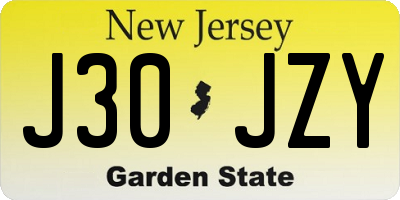 NJ license plate J30JZY