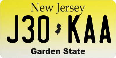 NJ license plate J30KAA