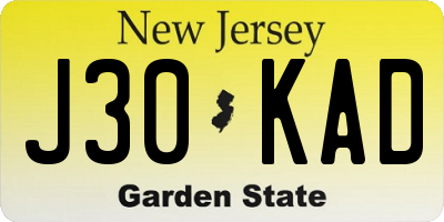 NJ license plate J30KAD