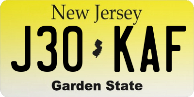 NJ license plate J30KAF