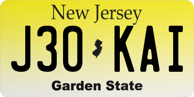 NJ license plate J30KAI