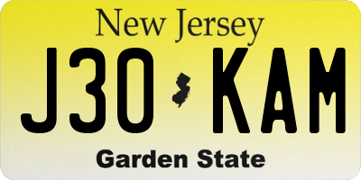 NJ license plate J30KAM