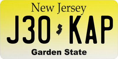 NJ license plate J30KAP