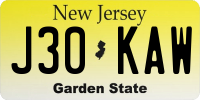NJ license plate J30KAW