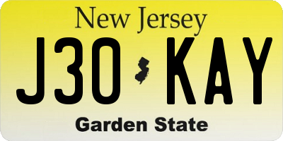 NJ license plate J30KAY