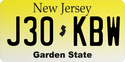 NJ license plate J30KBW