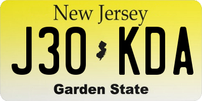 NJ license plate J30KDA