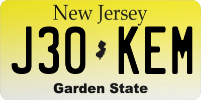 NJ license plate J30KEM
