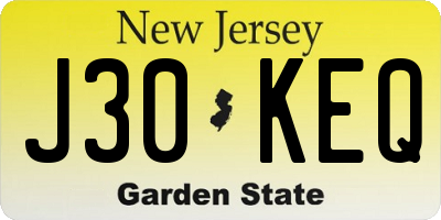 NJ license plate J30KEQ
