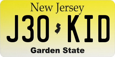 NJ license plate J30KID