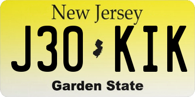 NJ license plate J30KIK