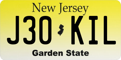 NJ license plate J30KIL