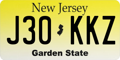 NJ license plate J30KKZ