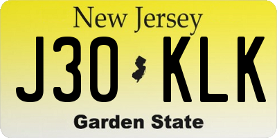 NJ license plate J30KLK