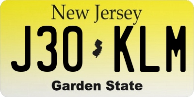 NJ license plate J30KLM