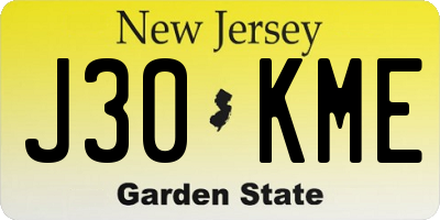 NJ license plate J30KME