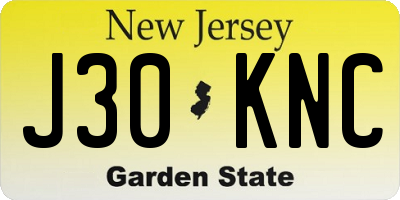 NJ license plate J30KNC